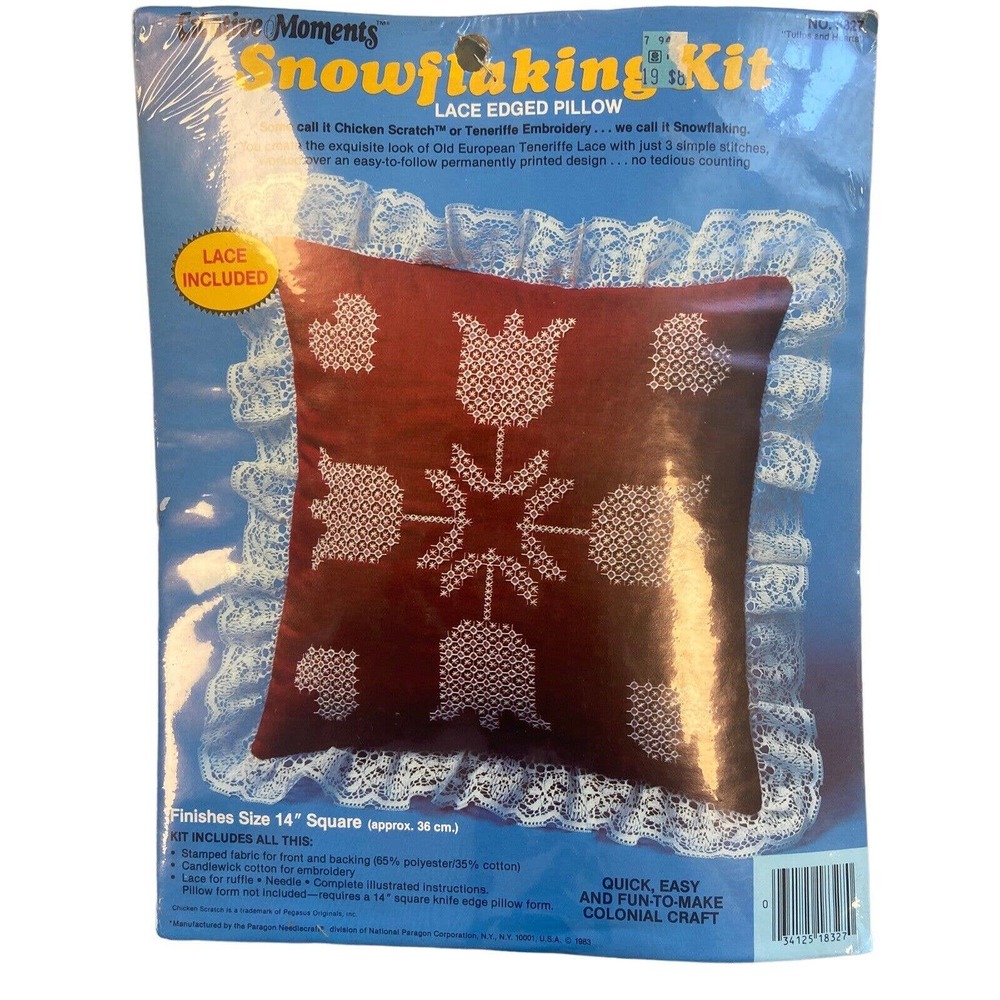 Creative Moments Snowflaking Kit Lace Edged Red 14” Square Pillow Colonial Craft